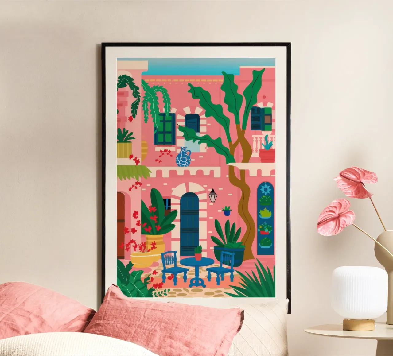 Giardino dei cactus Parete rosa poster con telaio in alluminio da Marigold Tiga