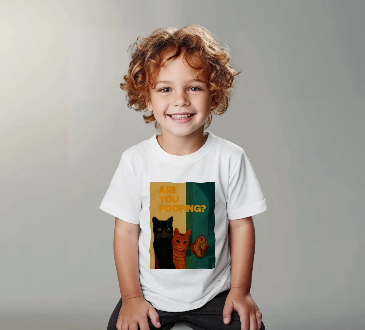 Funny Cat Bathroom Are You Pooping kids t-shirt by oneroad