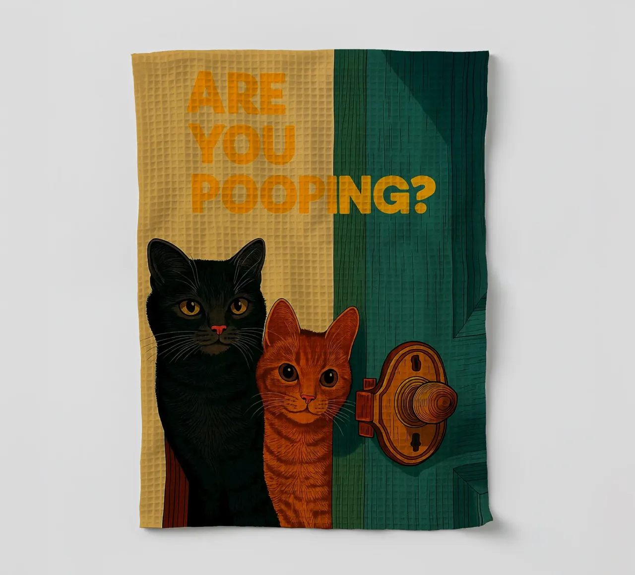 Funny Cat Bathroom Are You Pooping tea towel by oneroad