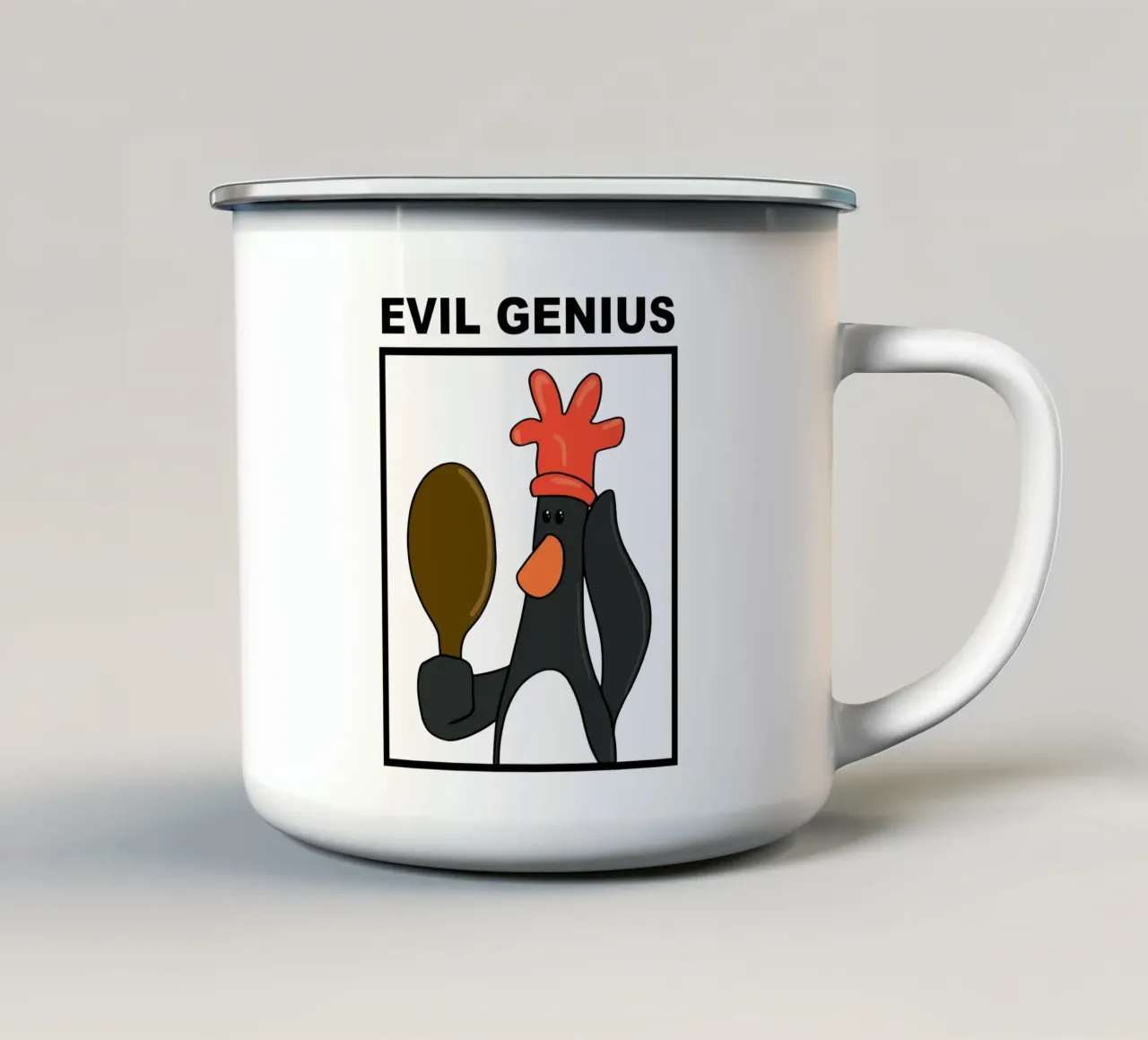 Feathers McGraw Evil Genius emaille mok van vantobbin