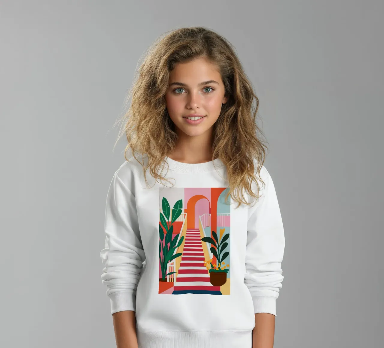 Pink Steps Garden Path kids sweatshirt by Pale Aura