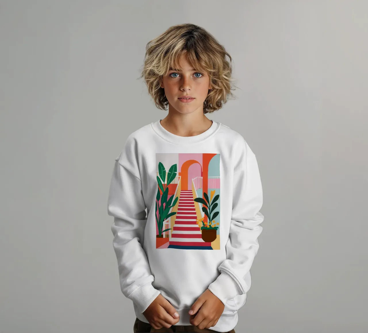 Pink Steps Garden Path kids sweatshirt by Pale Aura