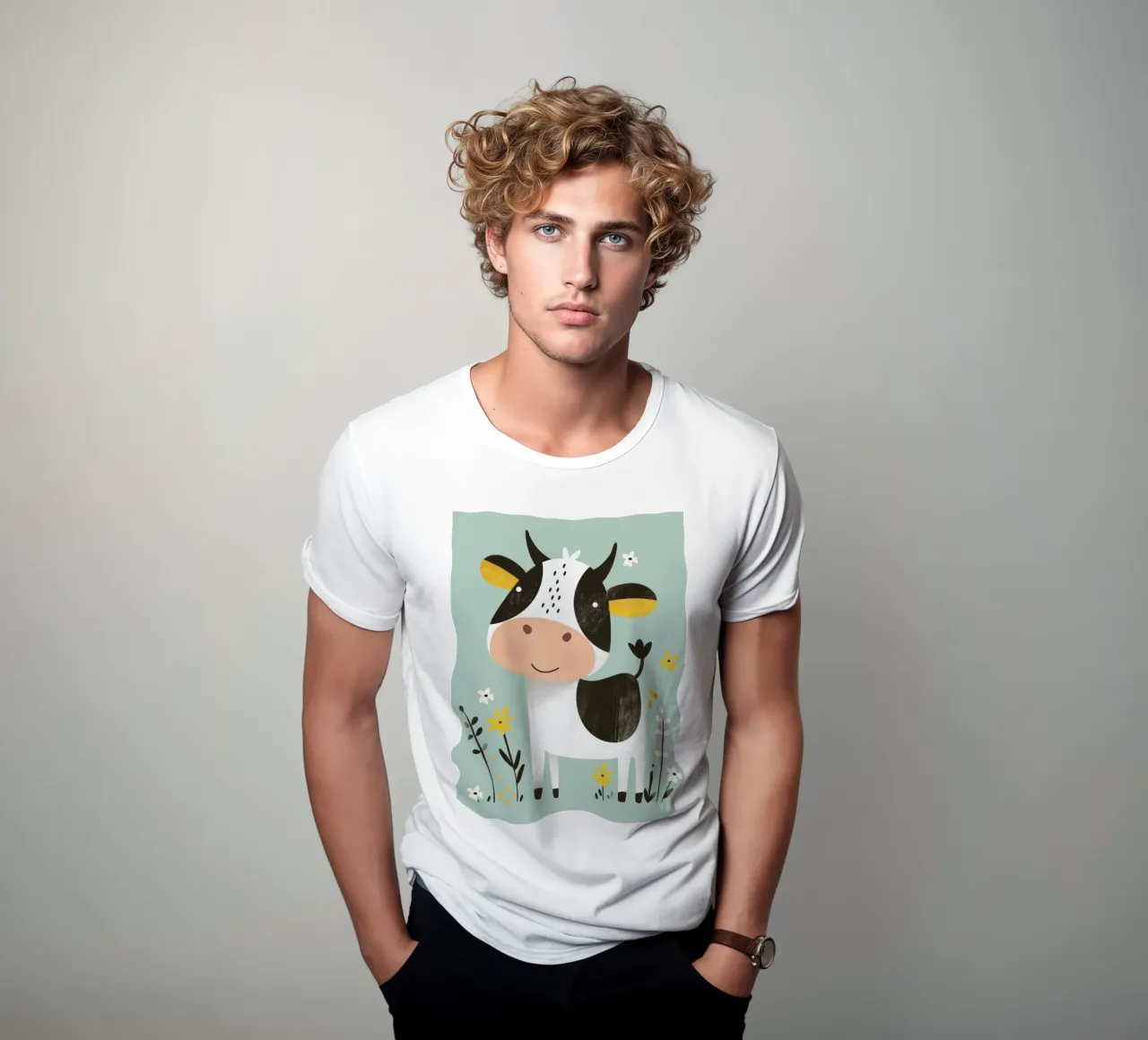 Mucca allegra con fiori t-shirt da DesignDoodle