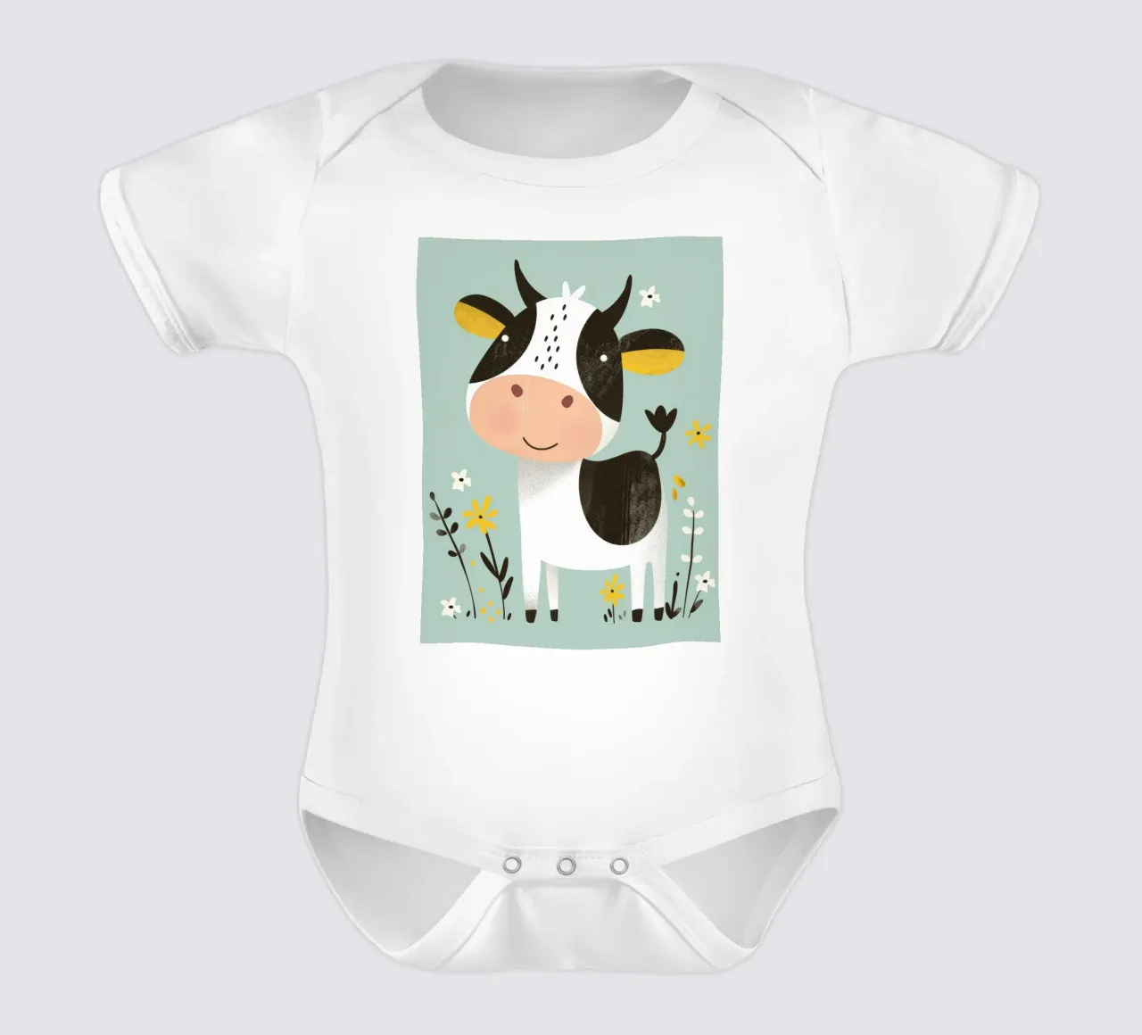 Mucca allegra con fiori body neonato maniche corte da DesignDoodle