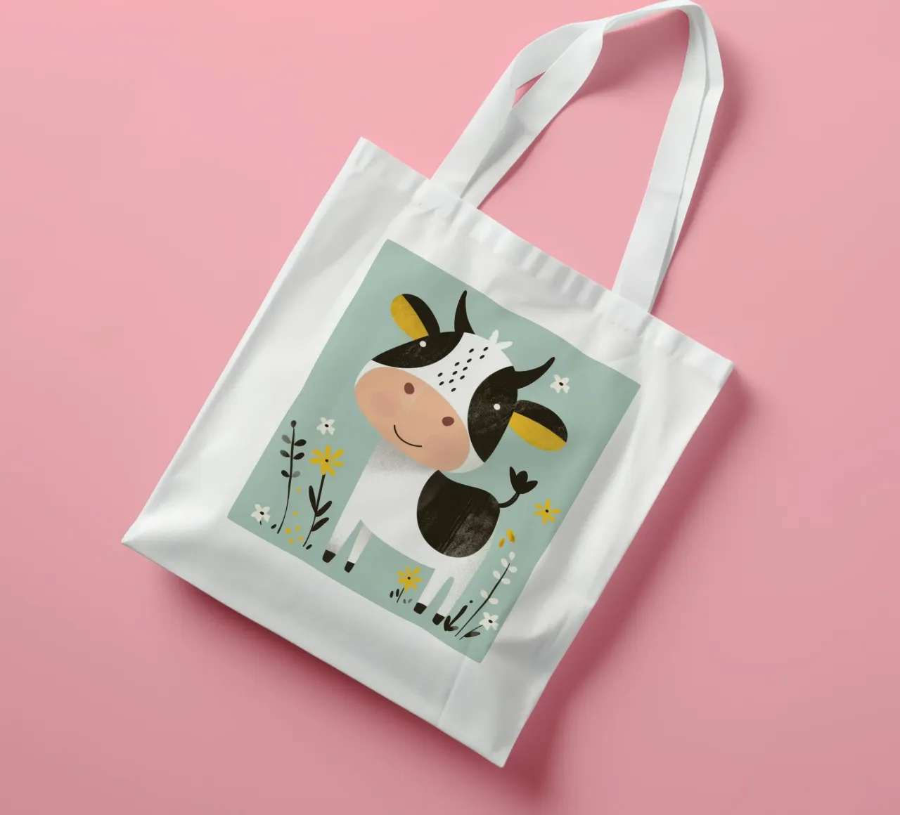 Fröhliche Cartoon-Kuh mit Blumen Jutebeutel von DesignDoodle