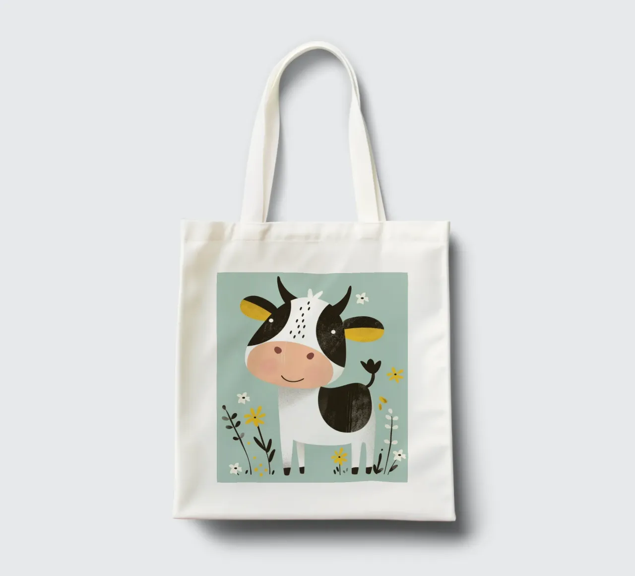 Fröhliche Cartoon-Kuh mit Blumen Jutebeutel von DesignDoodle