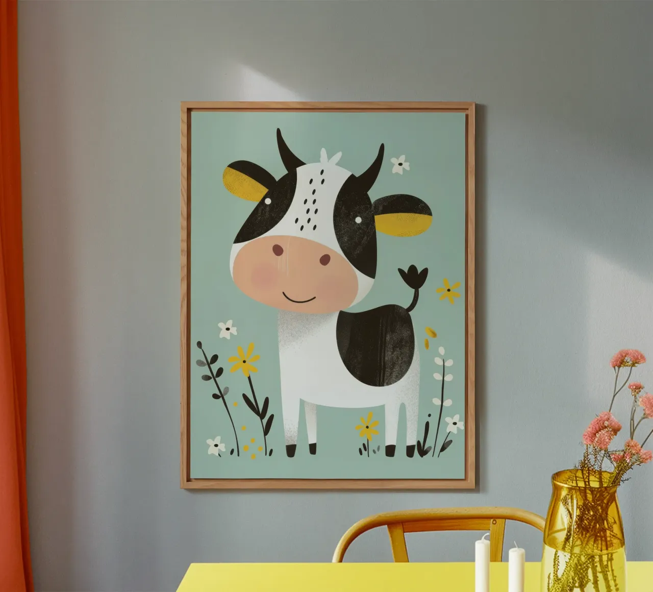 Mucca allegra con fiori alluminio dibond da DesignDoodle