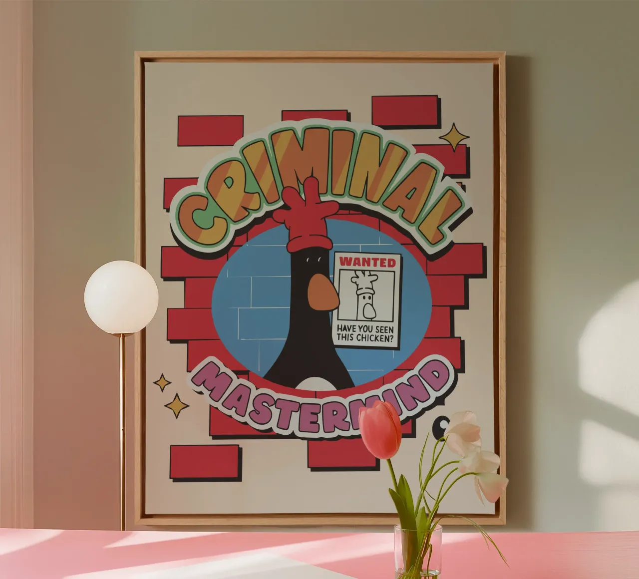 Feathers McGraw The Criminal Mastermind canvas met Baklijst van vantobbin