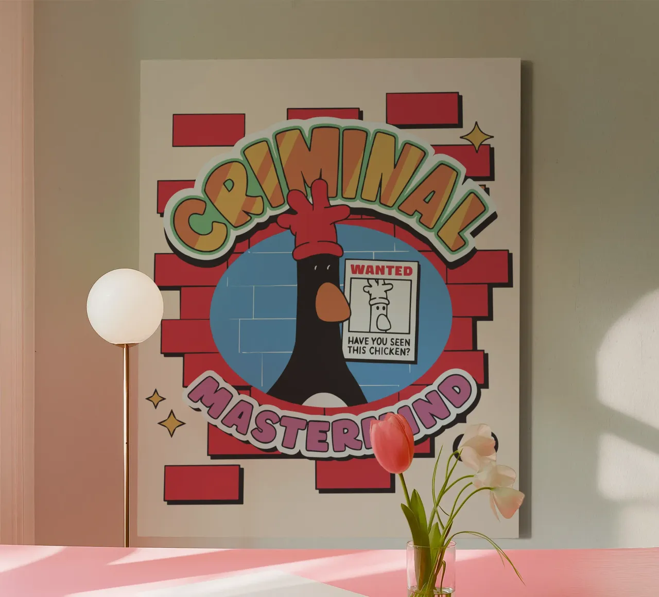 Feathers McGraw The Criminal Mastermind canvas met Baklijst van vantobbin