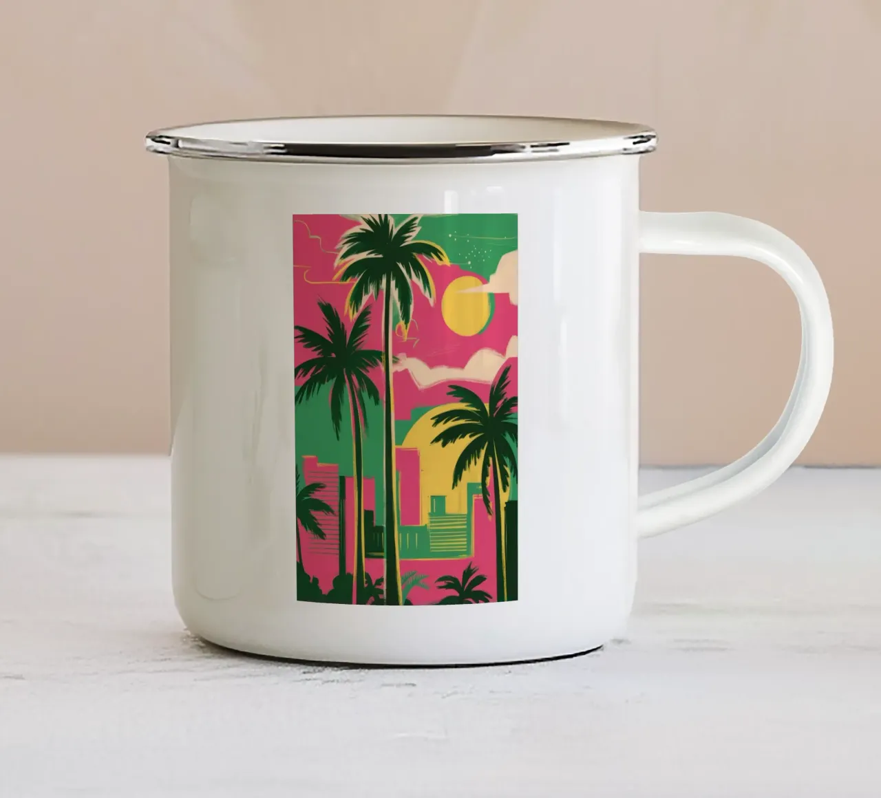 Palme al tramonto tazza in smalto da Sentinel Glow