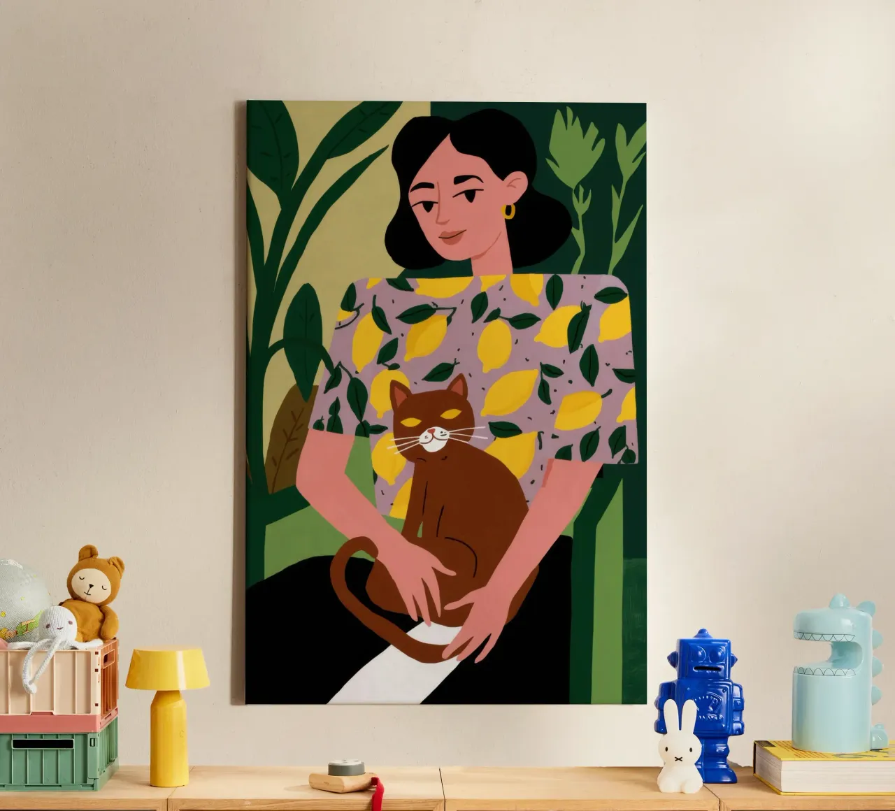 Donna con gatto in braccio tela con Cornice a cassetta da Marigold Tiga