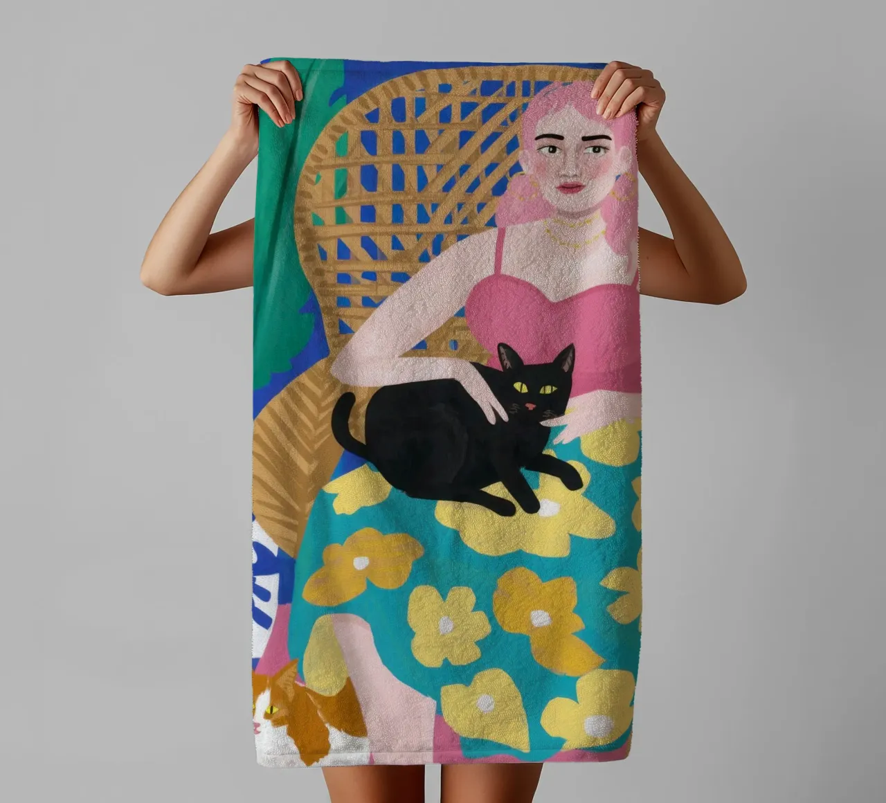 Sedia floreale Cat Nap asciugamano da bagno da Pale Aura