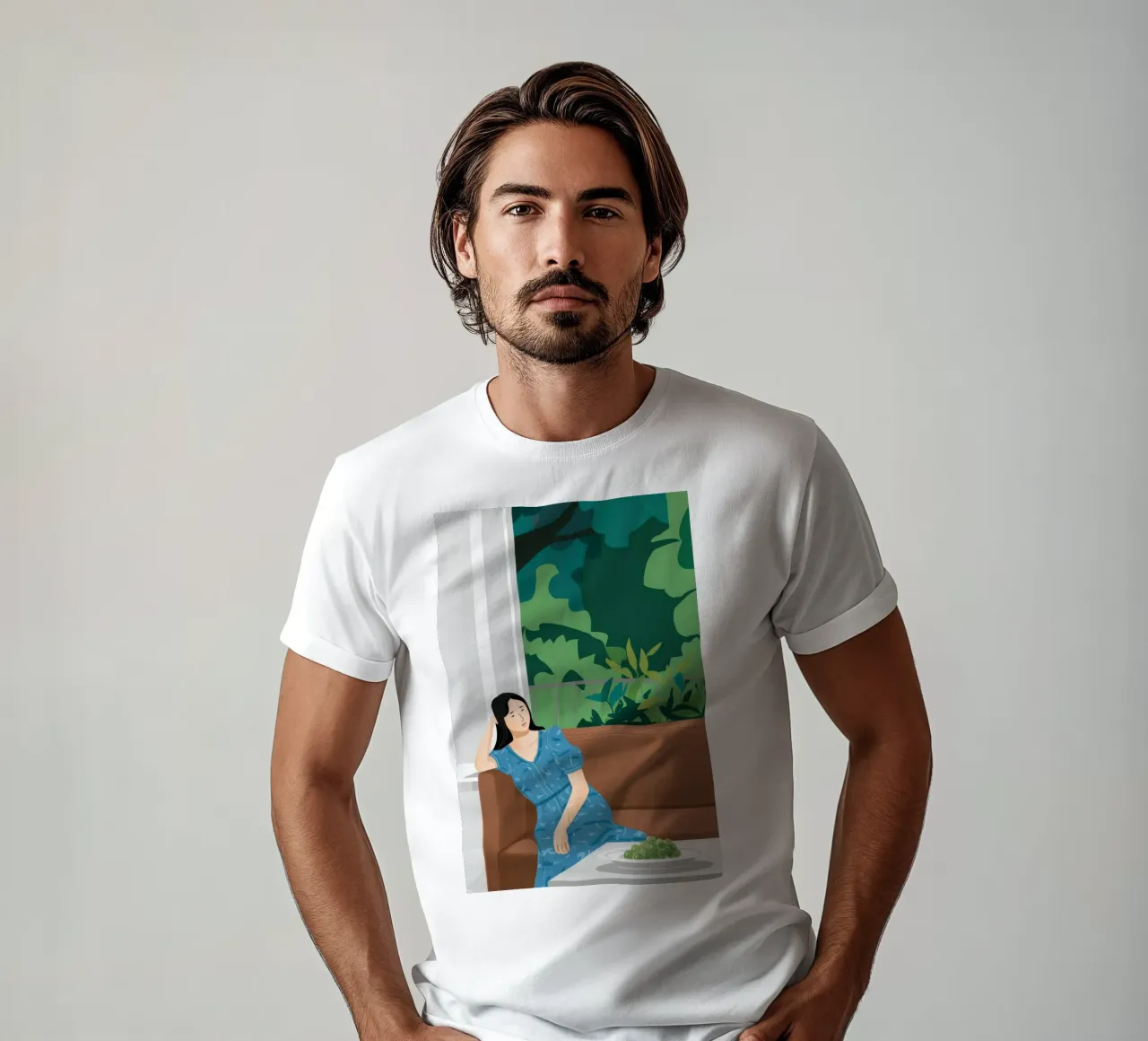 Donna in sedia blu t-shirt da Sentinel Glow