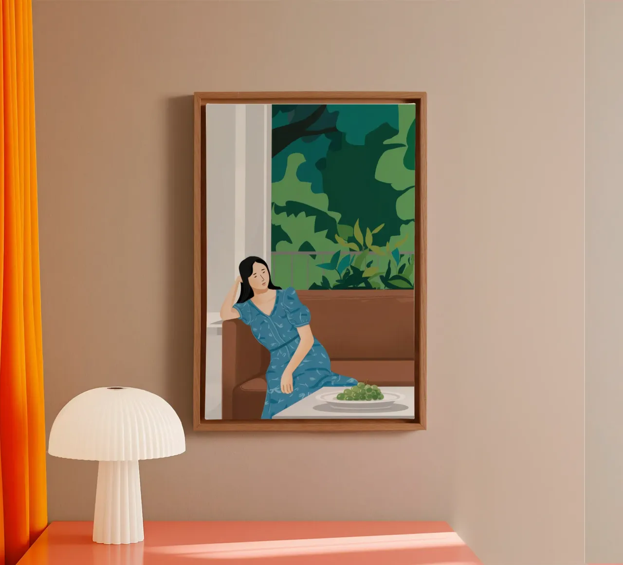 Donna in sedia blu tela con Cornice a cassetta da Sentinel Glow