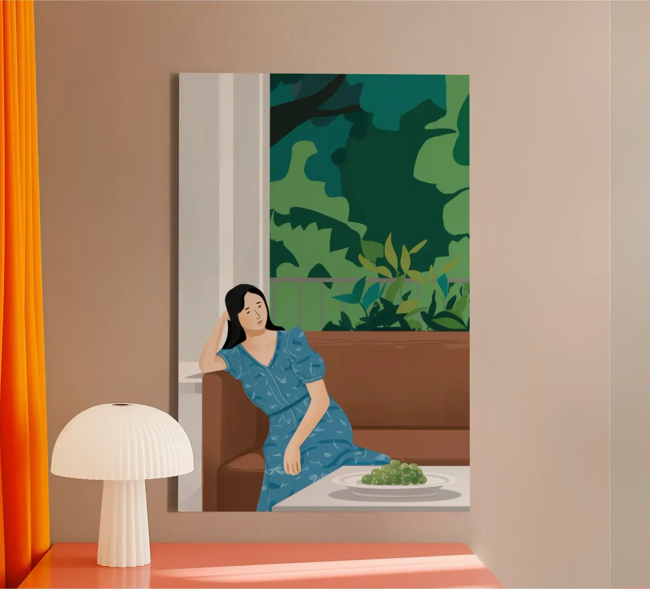 Donna in sedia blu tela con Cornice a cassetta da Sentinel Glow