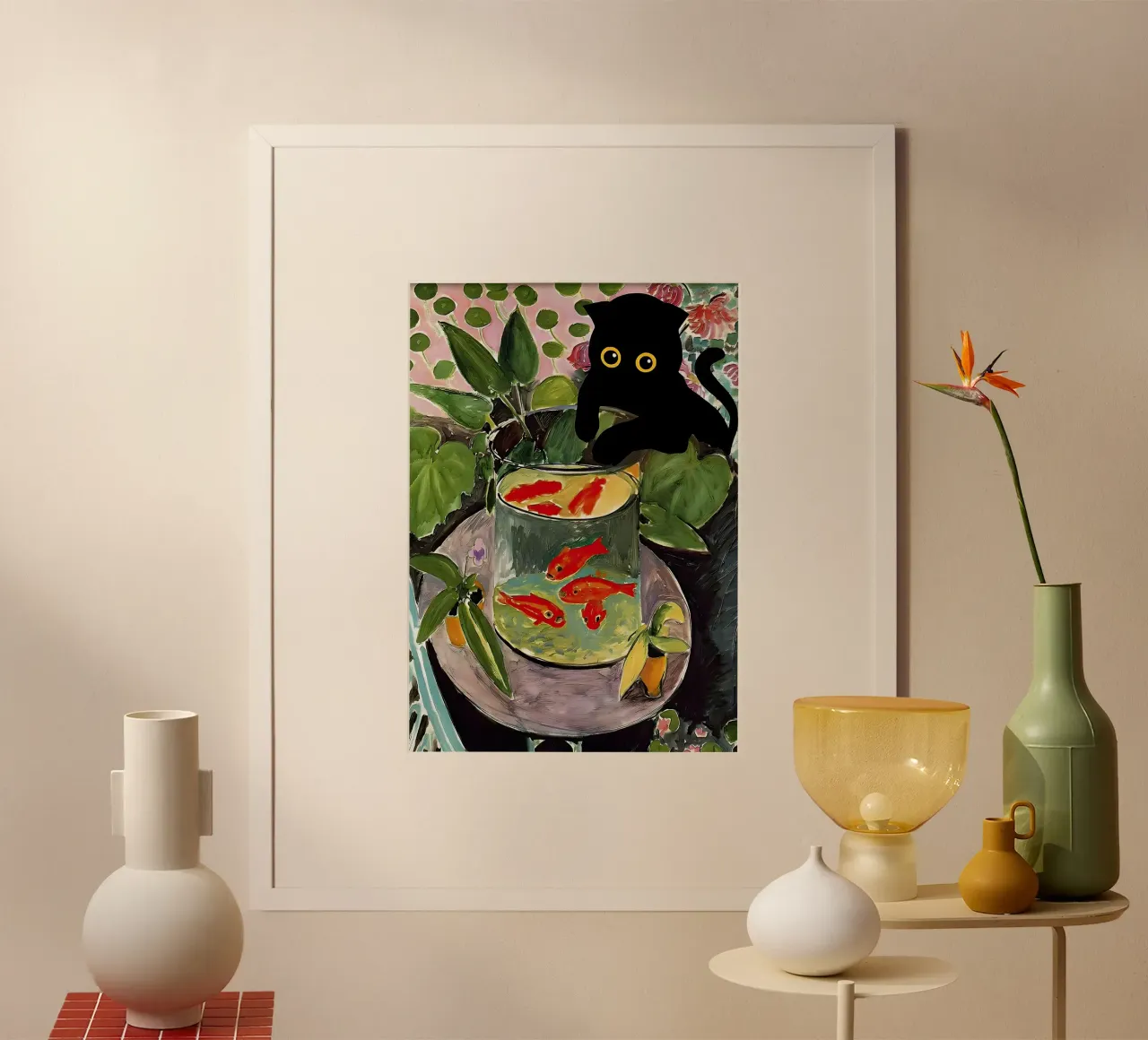 Chat Poisson rouge Matisse - chat noir poster de Hitspost