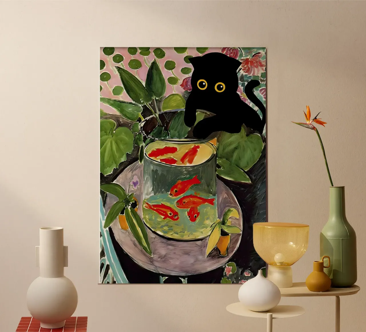 Chat Poisson rouge Matisse - chat noir poster de Hitspost