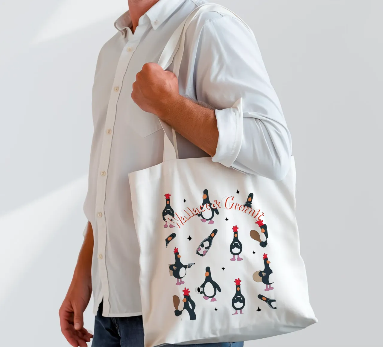 Feathers McGraw Wallace and Gromit borsa in juta da vantobbin