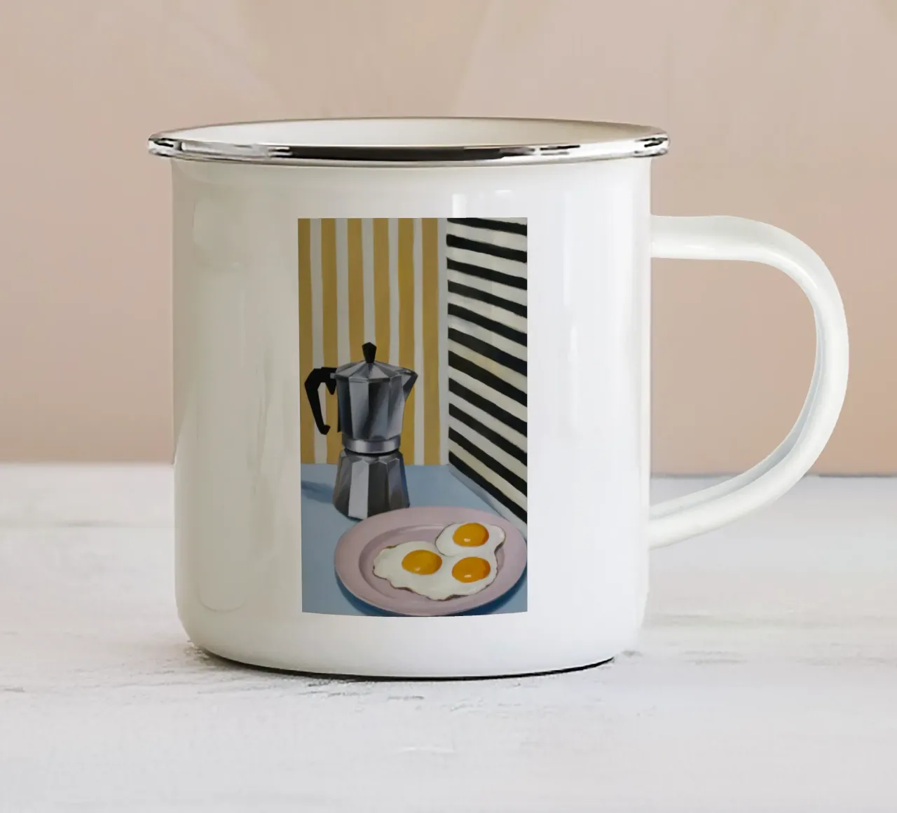 Fried Eggs Moka Pot enamel mug by Pale Aura