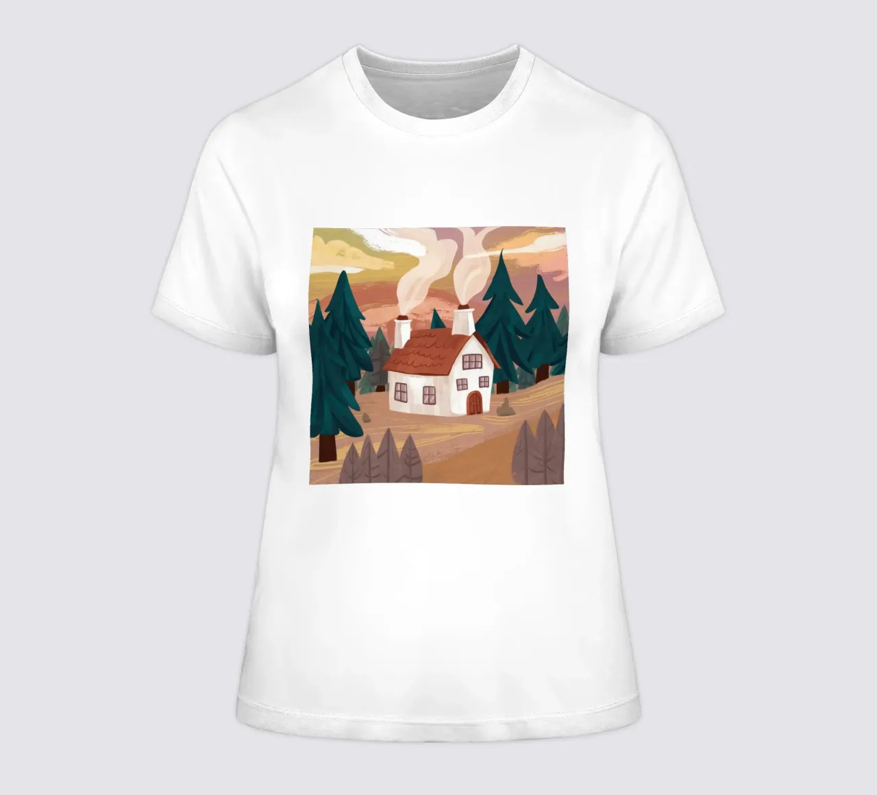 Cottage in the Woods women's fitted t-shirt by Sentinel Glow