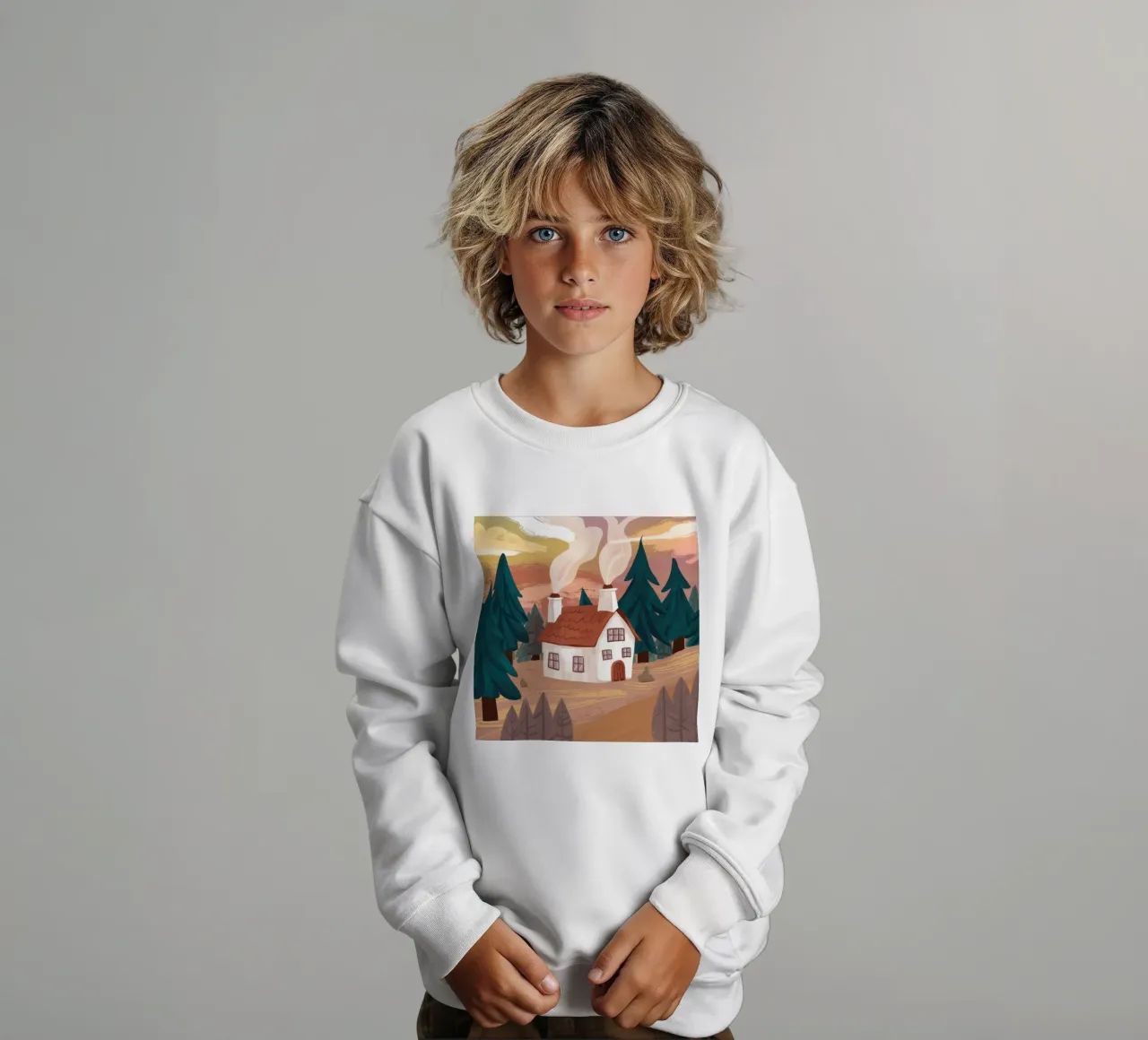 Cottage in the Woods kids sweatshirt by Sentinel Glow