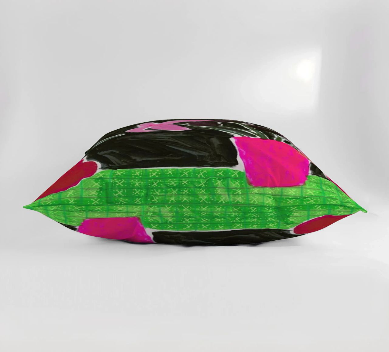Flowers In Vases On Patterned Tablecloth decorative cushion by Sonia Brittain