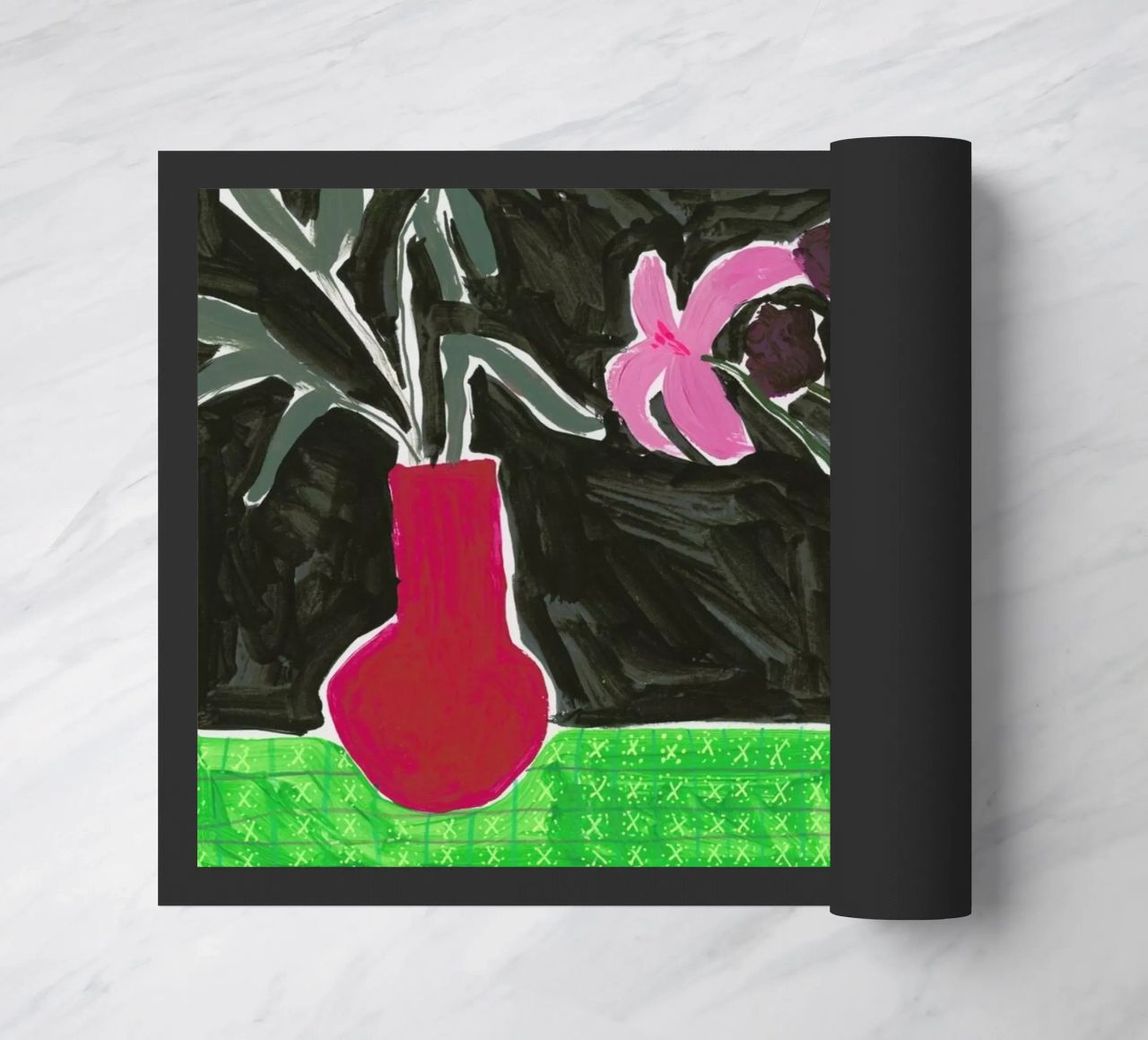 Flowers In Vases On Patterned Tablecloth doormat by Sonia Brittain