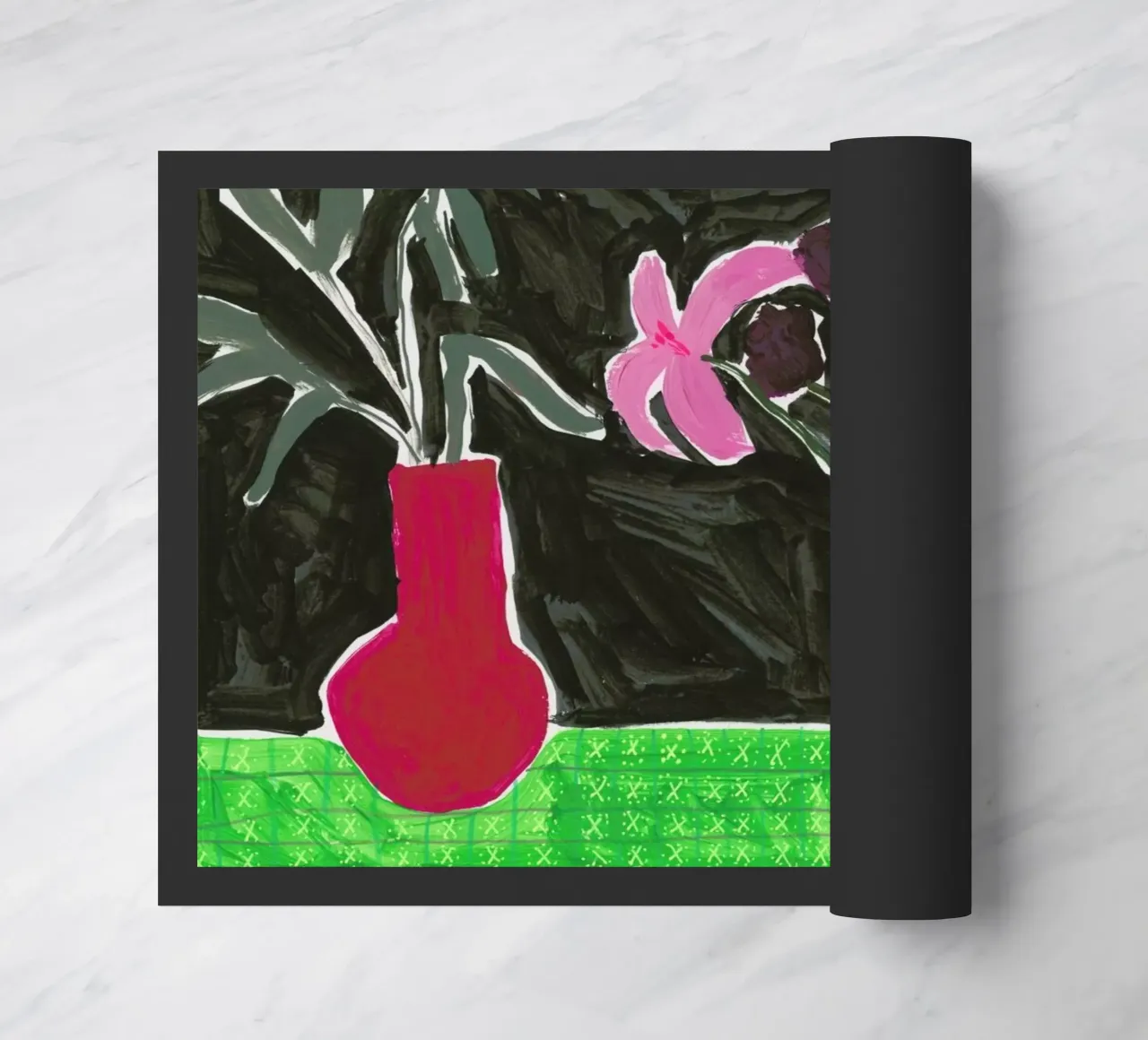 Flowers In Vases On Patterned Tablecloth felpudo de Sonia Brittain