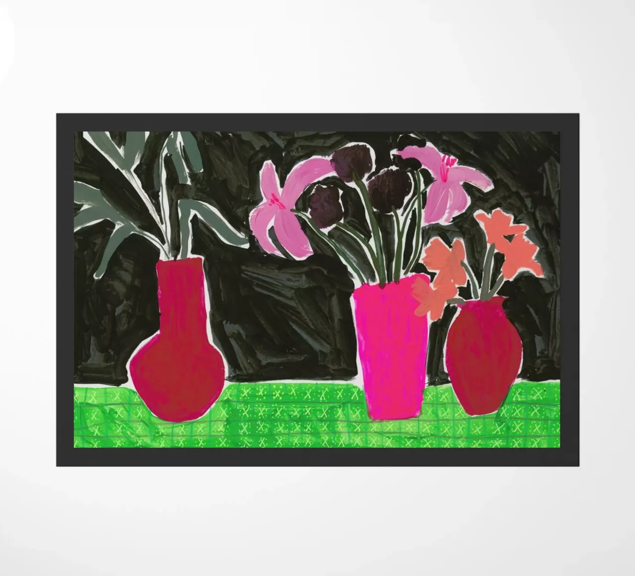 Flowers In Vases On Patterned Tablecloth zerbino da Sonia Brittain
