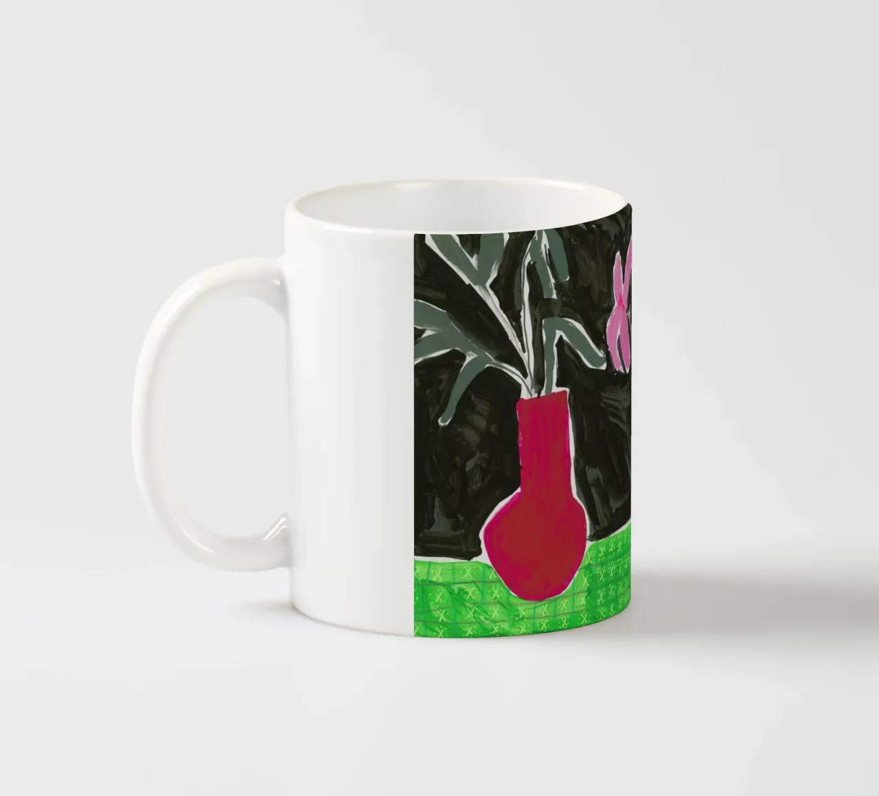 Flowers In Vases On Patterned Tablecloth Keramik Tasse von Sonia Brittain