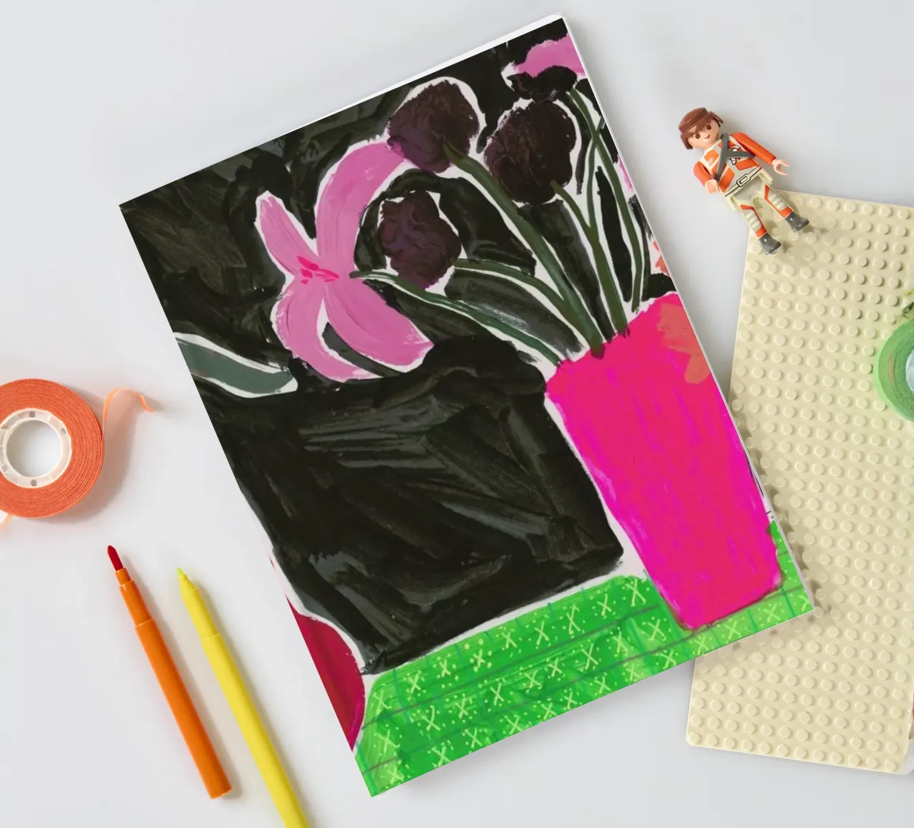 Flowers In Vases On Patterned Tablecloth Notizbuch von Sonia Brittain