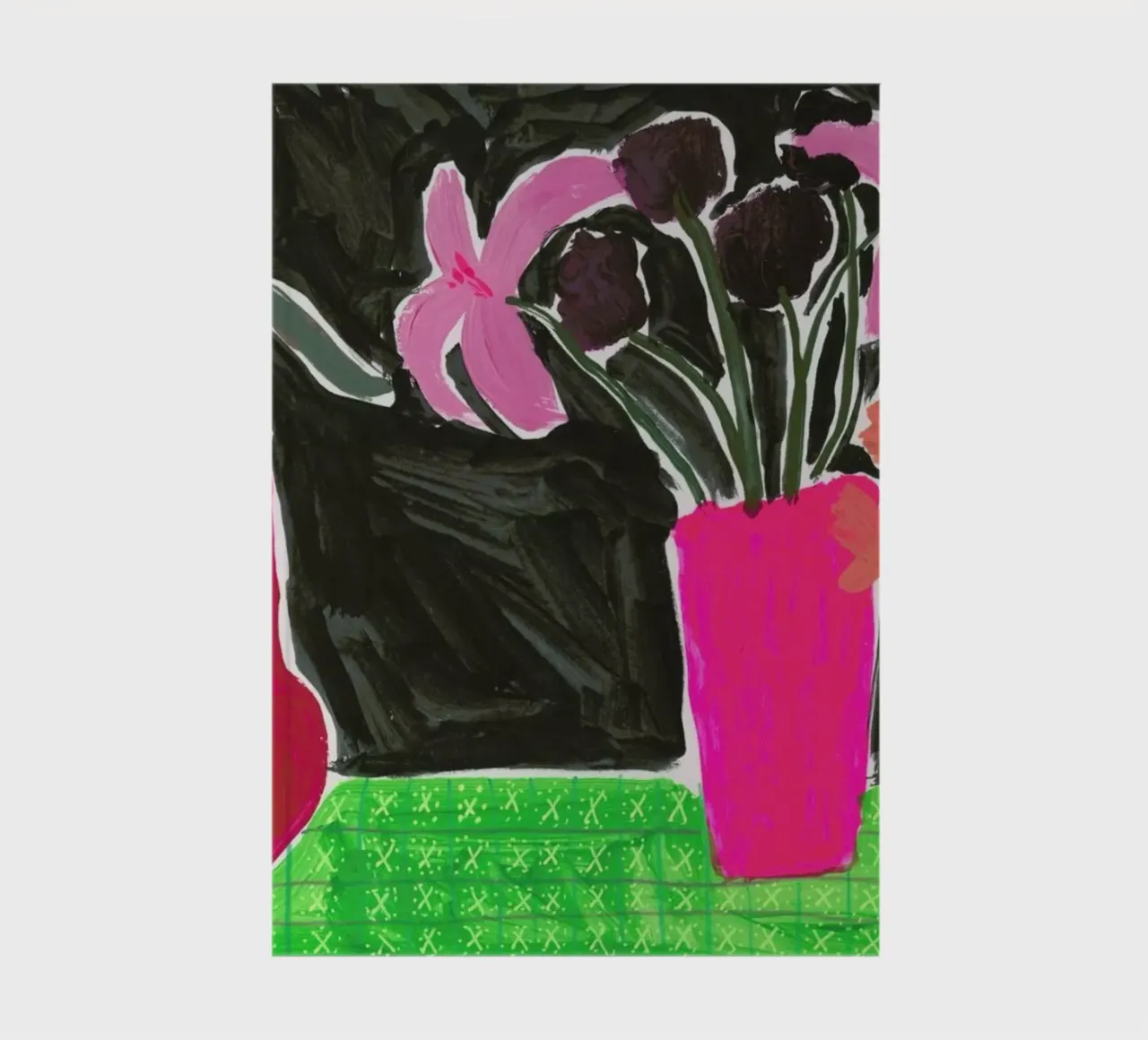 Flowers In Vases On Patterned Tablecloth Notizbuch von Sonia Brittain