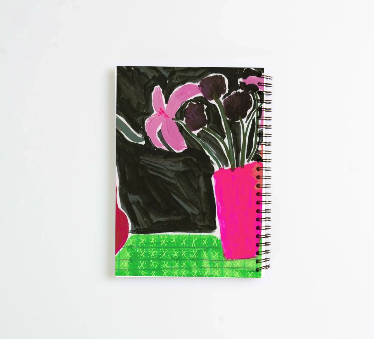 Flowers In Vases On Patterned Tablecloth spiral notebook by Sonia Brittain