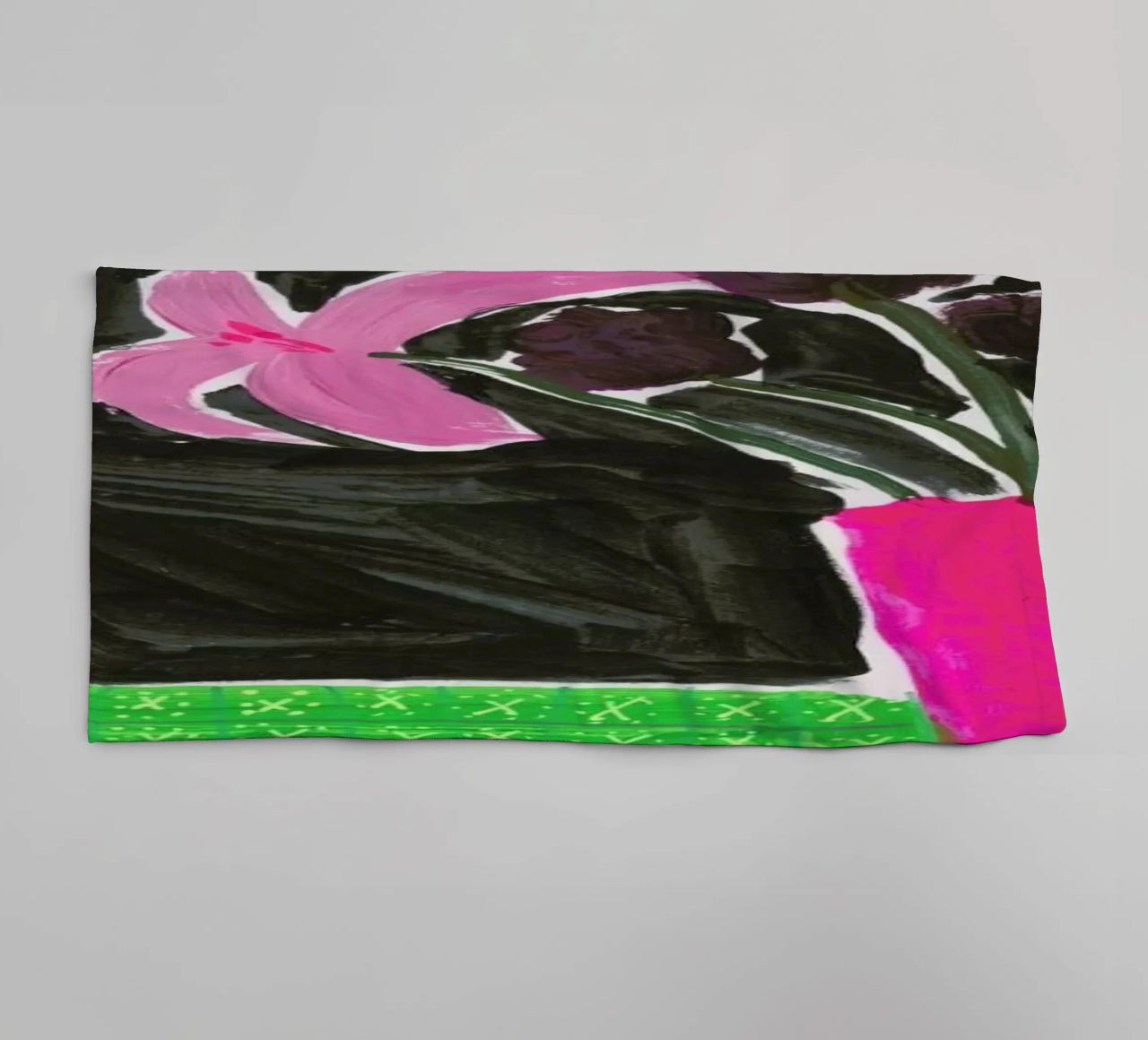 Flowers In Vases On Patterned Tablecloth towel by Sonia Brittain