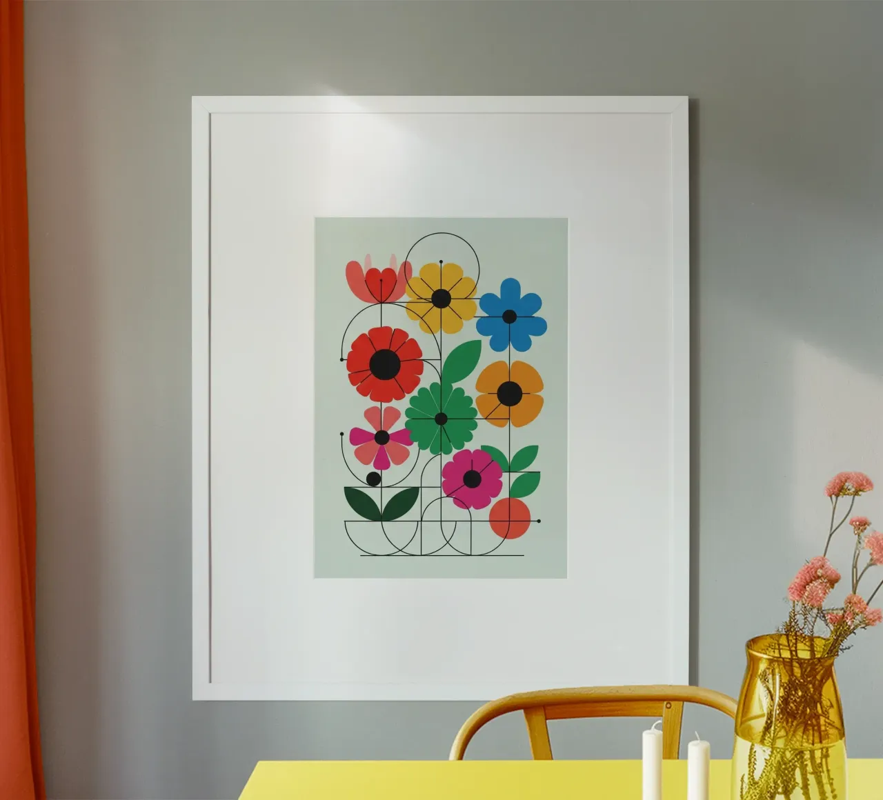 Floral bauhaus #103: The Blueprint for Joy poster with plastic frame by Zen Design
