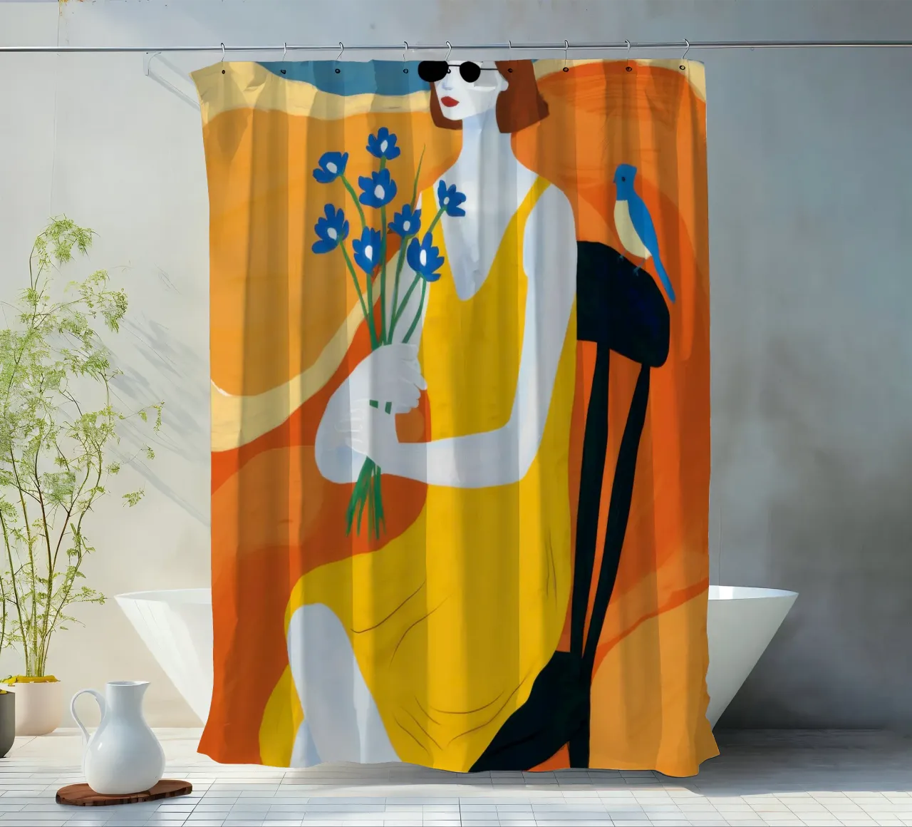 Tenere in mano un gatto nero tenda da doccia da Marigold Tiga