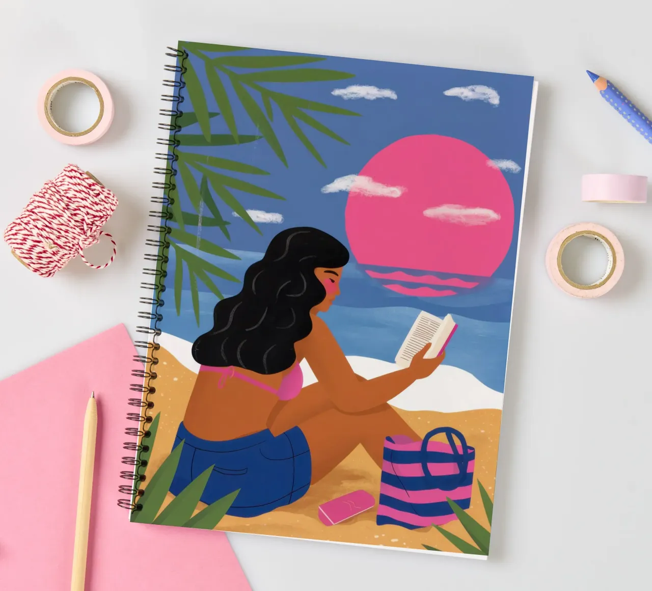 Reading on the Beach spiral notebook by Sentinel Glow