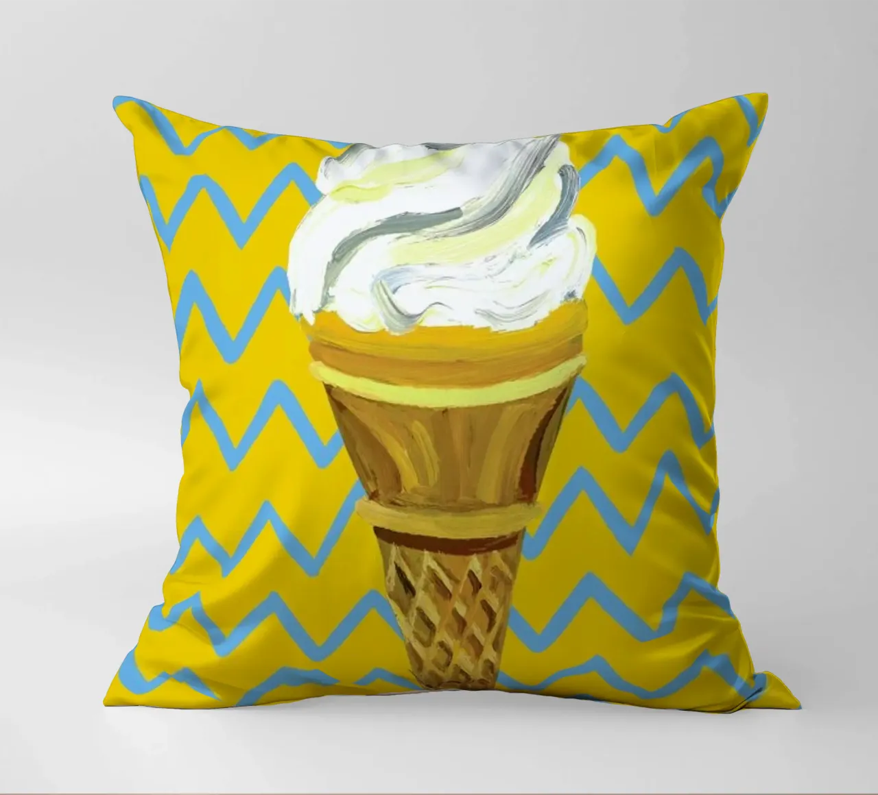 Ice Cream Yellow Zigzag decorative cushion by Alice Straker