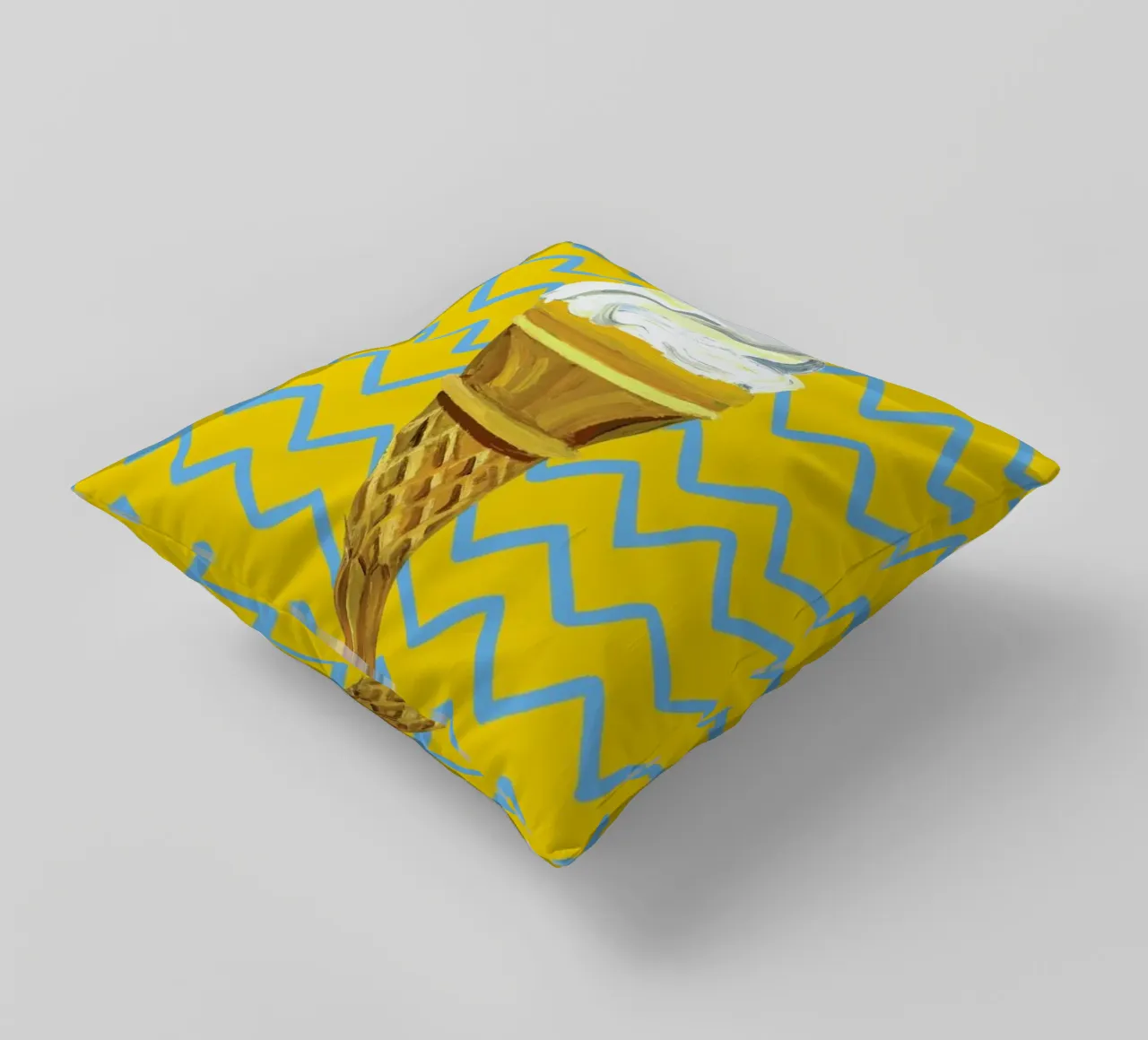 Ice Cream Yellow Zigzag decorative cushion by Alice Straker