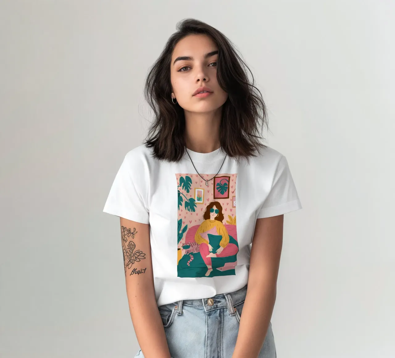 Donna che tiene in mano una pianta t-shirt da Pale Aura