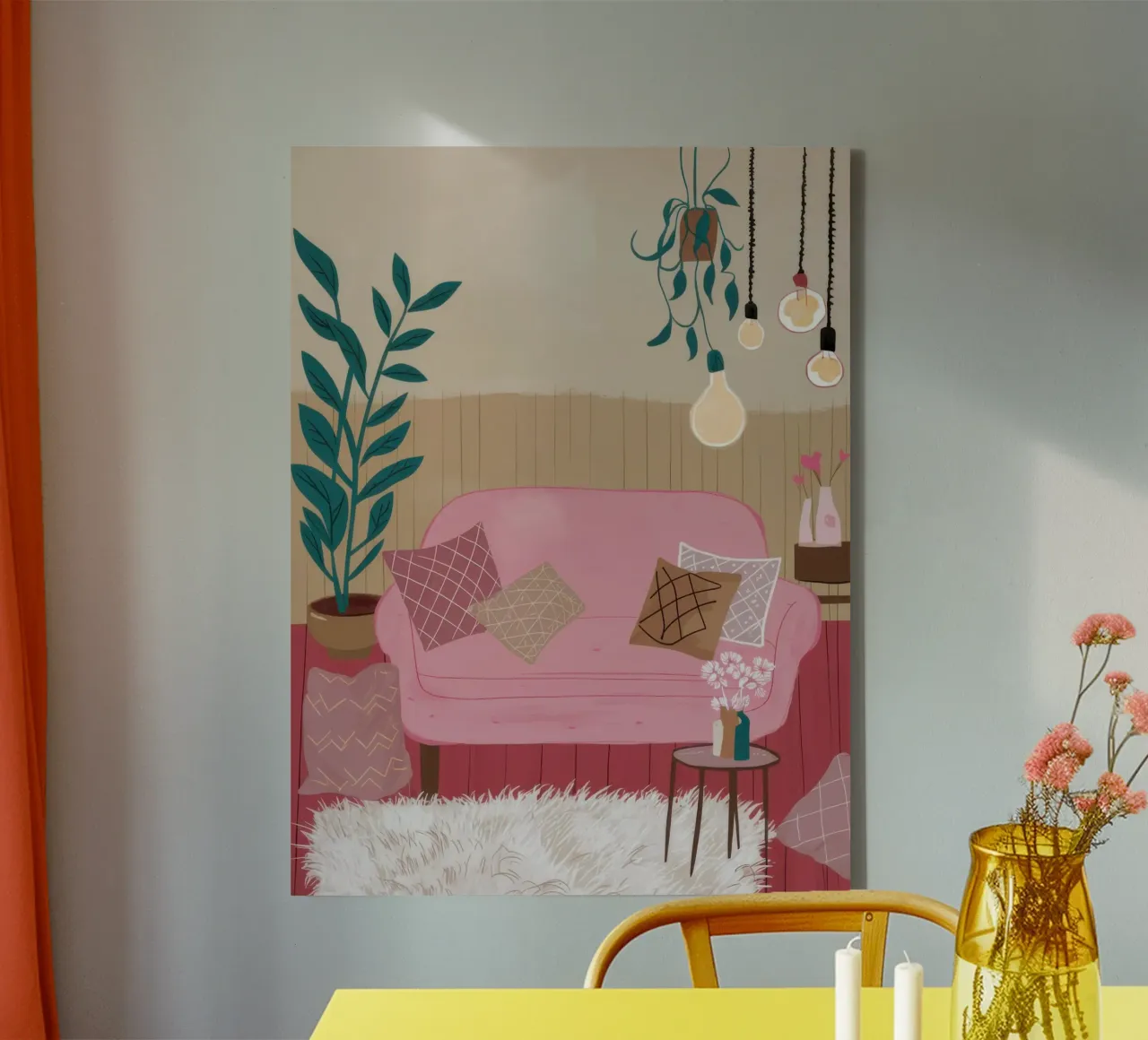 Canapé rose calme toile de Marigold Tiga