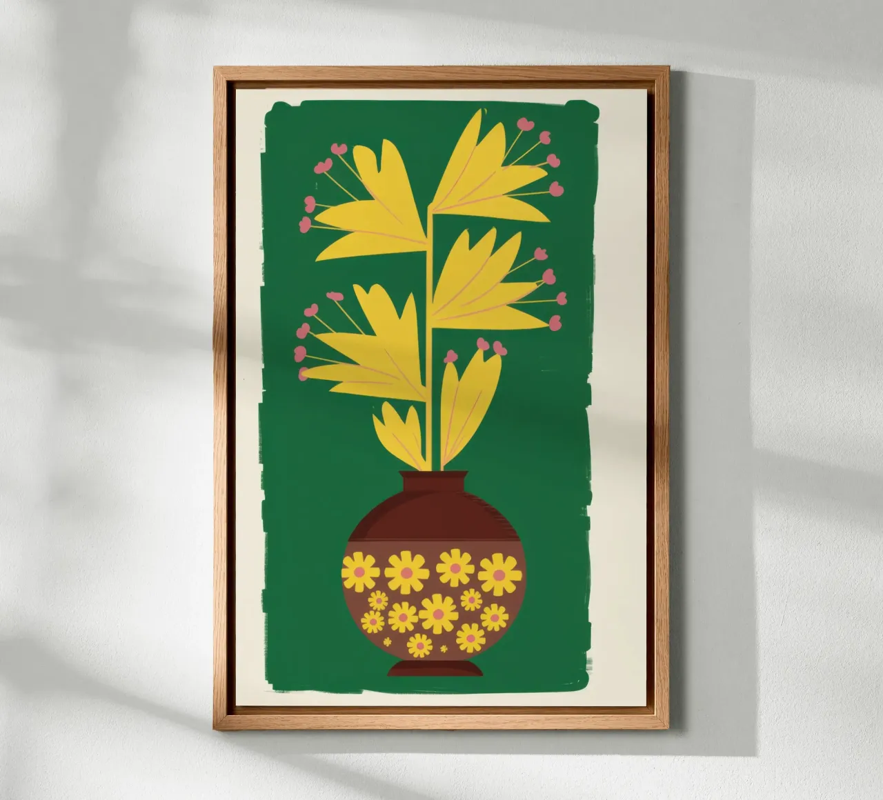 Gele vaas Groene achtergrond canvas met Baklijst van Sentinel Glow