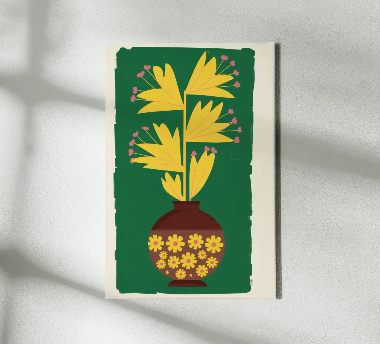 Gele vaas Groene achtergrond canvas met Baklijst van Sentinel Glow