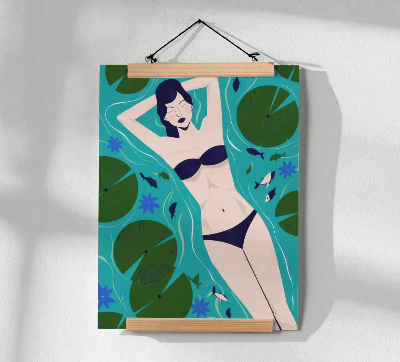 Bikini Girl Lily Pads poster con telaio in plastica da Marigold Tiga