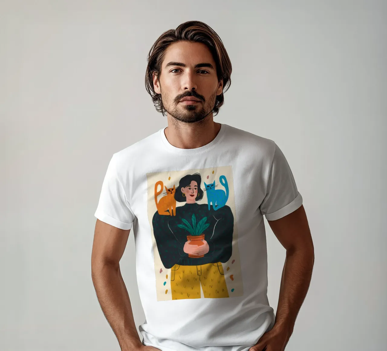 Donna che tiene in mano un vaso per piante t-shirt da Marigold Tiga