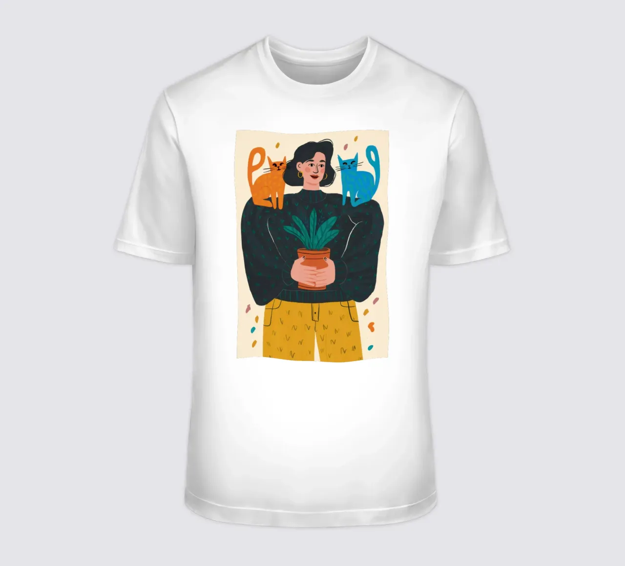 Donna che tiene in mano un vaso per piante t-shirt da Marigold Tiga