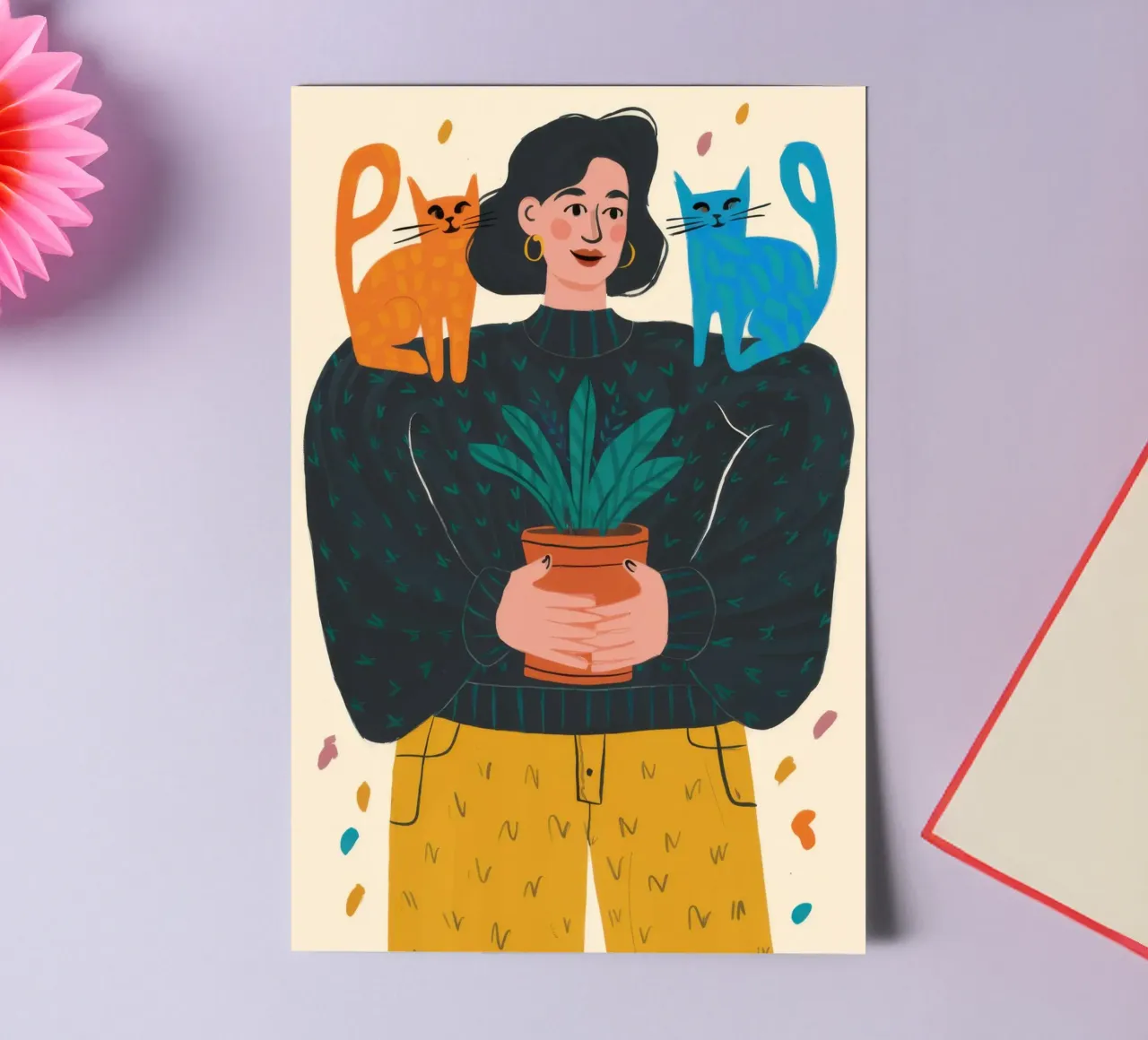 Woman Holding Plant Pot sticker sheet by Marigold Tiga