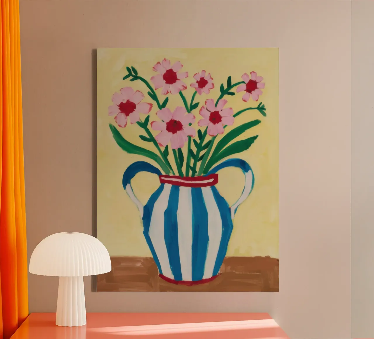 Vaso a righe Bouquet rosa tela con Cornice a cassetta da Pale Aura