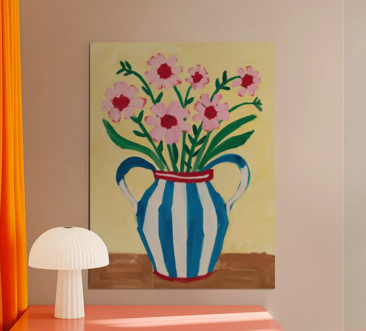 Vaso a righe Bouquet rosa poster da Pale Aura