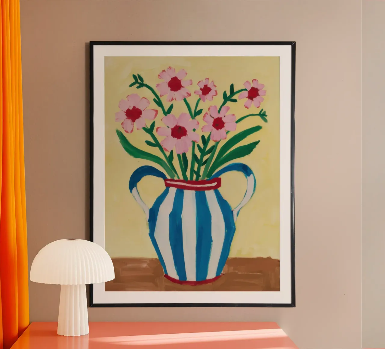 Vaso a righe Bouquet rosa poster da Pale Aura